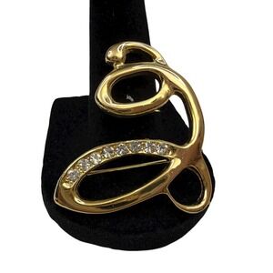 Gold Tone Script Letter G Rhinestone Channel-Set Brooch Fashion Jewelry 1.5 in